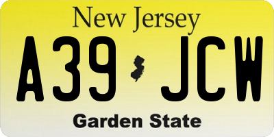 NJ license plate A39JCW