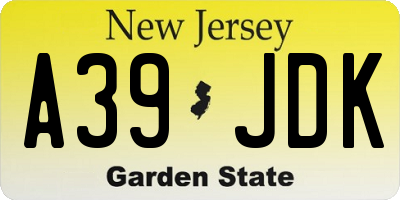 NJ license plate A39JDK