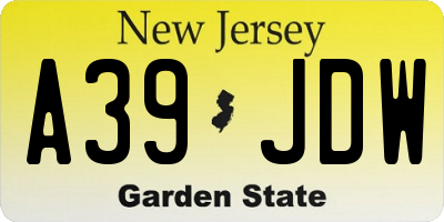 NJ license plate A39JDW