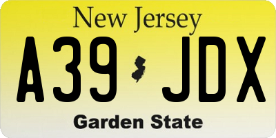 NJ license plate A39JDX
