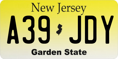 NJ license plate A39JDY