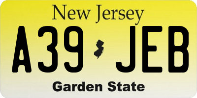 NJ license plate A39JEB