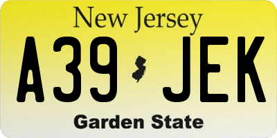 NJ license plate A39JEK