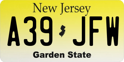 NJ license plate A39JFW