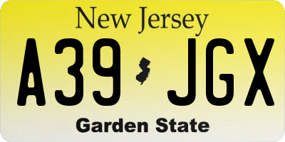 NJ license plate A39JGX