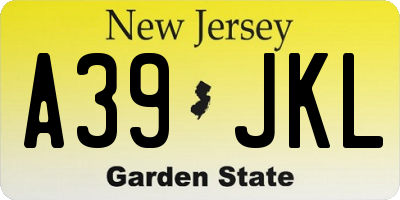 NJ license plate A39JKL
