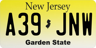 NJ license plate A39JNW