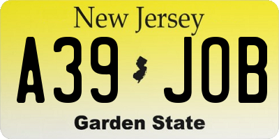 NJ license plate A39JOB