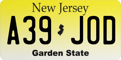 NJ license plate A39JOD
