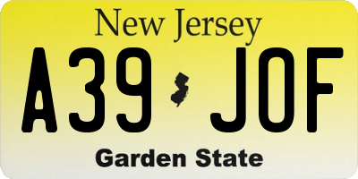 NJ license plate A39JOF