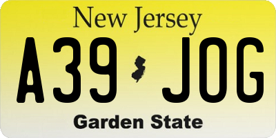 NJ license plate A39JOG
