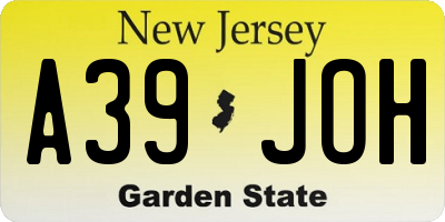 NJ license plate A39JOH