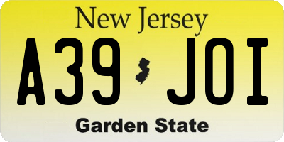 NJ license plate A39JOI