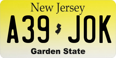 NJ license plate A39JOK
