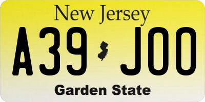 NJ license plate A39JOO