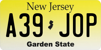 NJ license plate A39JOP