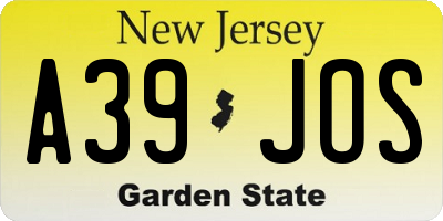 NJ license plate A39JOS