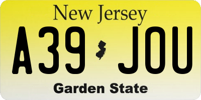 NJ license plate A39JOU