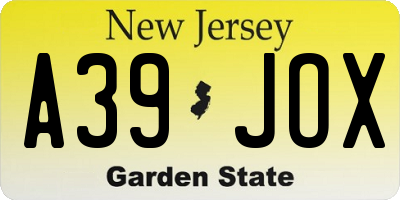NJ license plate A39JOX