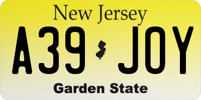 NJ license plate A39JOY