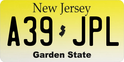 NJ license plate A39JPL