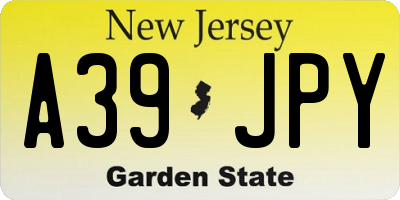 NJ license plate A39JPY