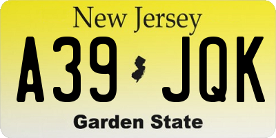 NJ license plate A39JQK