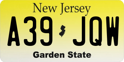 NJ license plate A39JQW