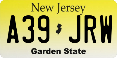 NJ license plate A39JRW