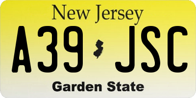 NJ license plate A39JSC