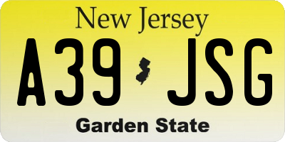 NJ license plate A39JSG