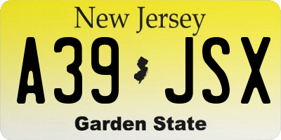NJ license plate A39JSX