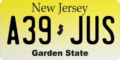 NJ license plate A39JUS