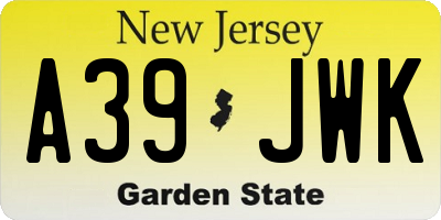 NJ license plate A39JWK