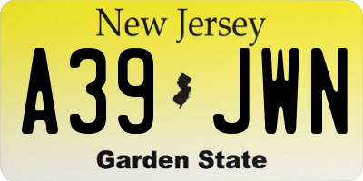 NJ license plate A39JWN
