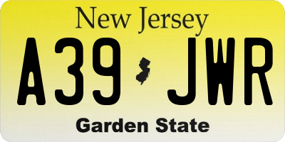 NJ license plate A39JWR
