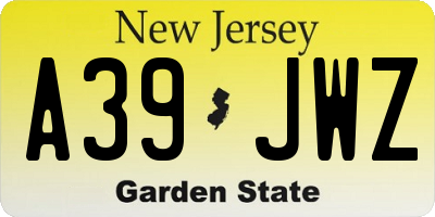NJ license plate A39JWZ