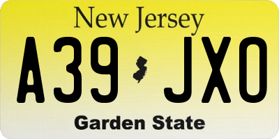 NJ license plate A39JXO