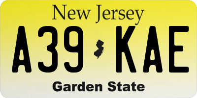 NJ license plate A39KAE