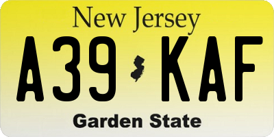 NJ license plate A39KAF