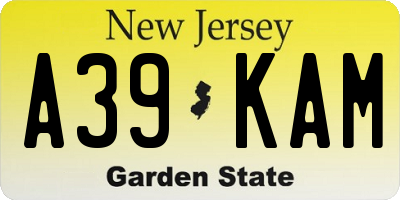 NJ license plate A39KAM