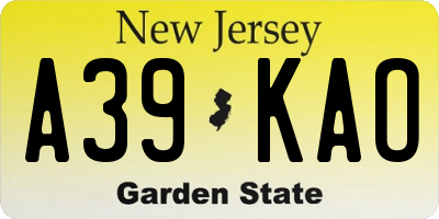 NJ license plate A39KAO