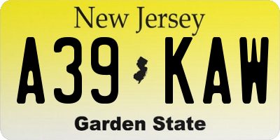 NJ license plate A39KAW