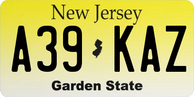NJ license plate A39KAZ