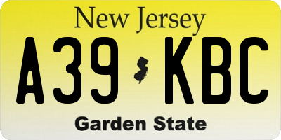 NJ license plate A39KBC