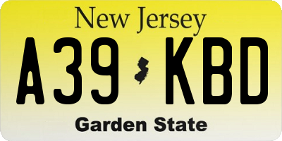 NJ license plate A39KBD