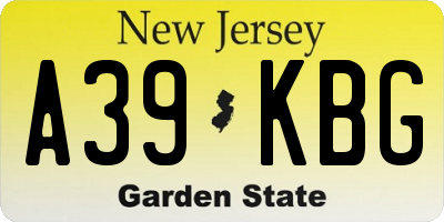 NJ license plate A39KBG