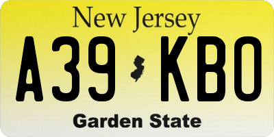 NJ license plate A39KBO