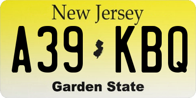 NJ license plate A39KBQ