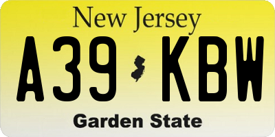 NJ license plate A39KBW